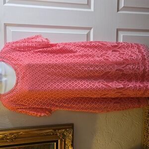 Isaac Mizrahi Live! Pink Stretch Lace Overlay Dress